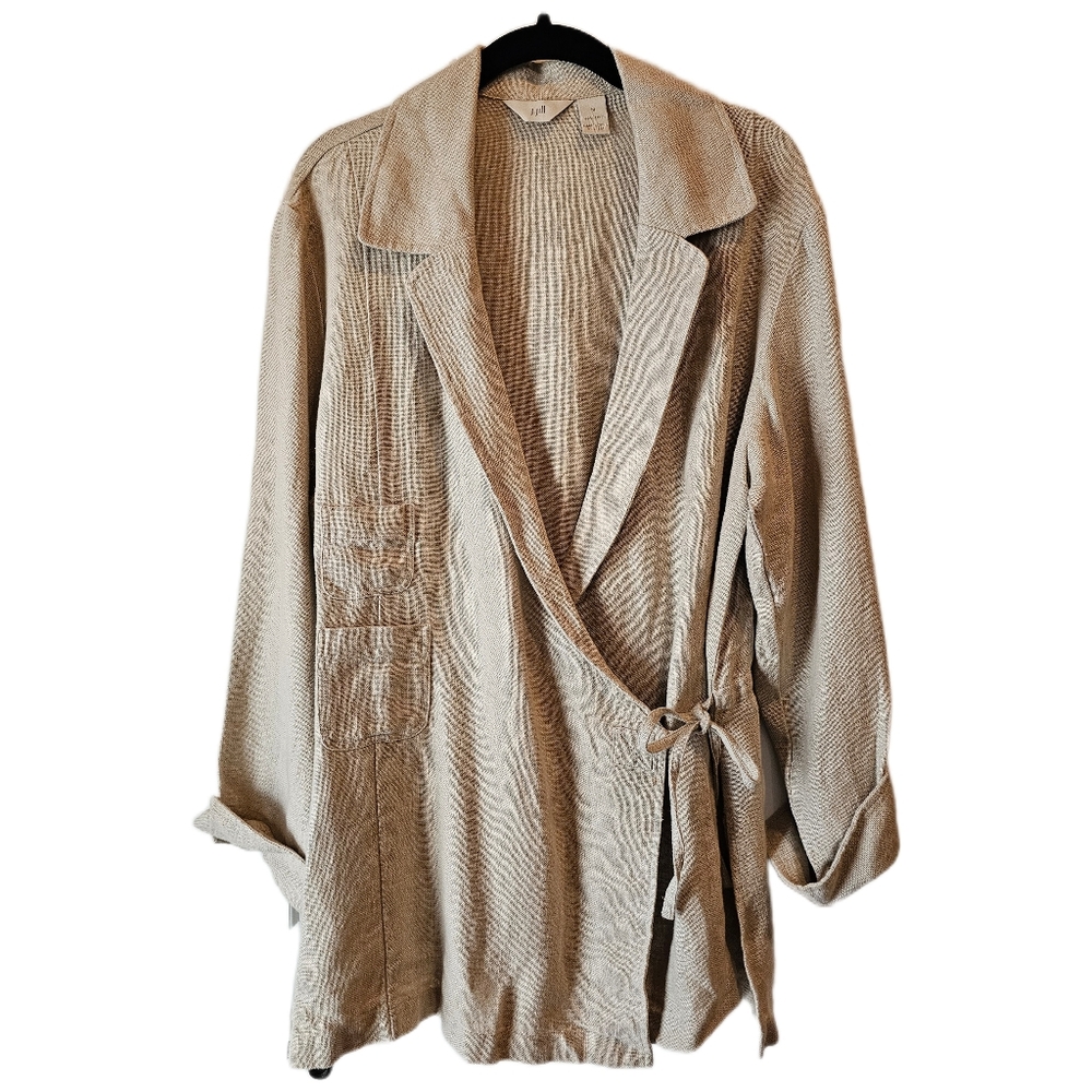 J.JILL Vintage Linen Oversized Wrap Jacket Beige sz M Women's